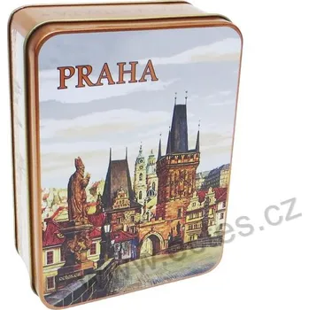 Dóza na potraviny PRAHA KARLŮV MOST plechová dóza 2636 VKM2 Malostranské mostecké věže, socha sv. Vojtěcha
