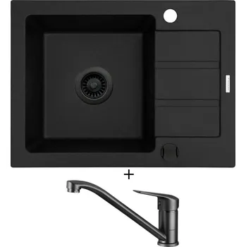 Granitový dřez Granitový dřez SET Pyramis ATHENA (62x44) 1B 1D černá edice + Deante NEO BORO BMO N60M černá matná