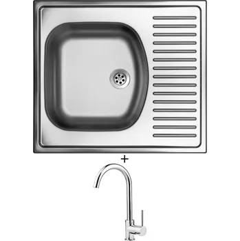 Kuchyňský dřez Nerezový dřez SET Sinks SHORT 580 M nerez matný + Deante ASTER 062 M chrom