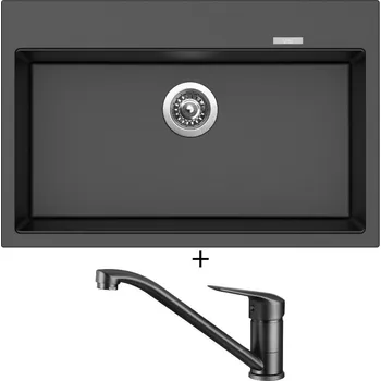 Granitový dřez Granitový dřez SET Sinks MAXIMO 780 metalblack + Deante NEO BORO BMO N60M černá matná