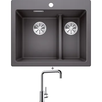 Granitový dřez Granitový dřez SET Blanco PLEON 6 SPLIT šedá skála 521690 + Blanco MILI chrom 519413
