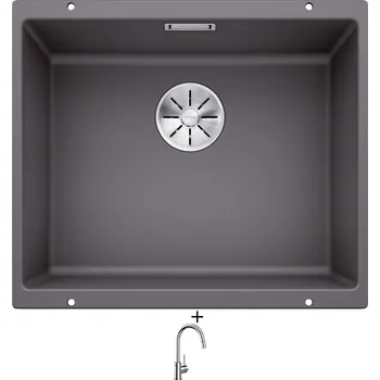 Granitový dřez Dřez pod desku SET Blanco SUBLINE 500 U šedá skála 523433 + Blanco MIDA-S chrom 521454