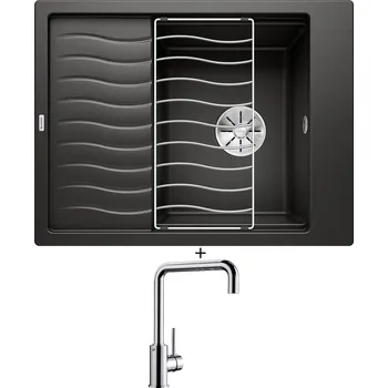 Kuchyňský dřez Granitový dřez SET Blanco ELON 45 S černá 525880 + odkapová mřížka + Blanco MILI chrom 519413