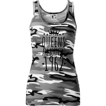 Dámské tričko Queens are born in 1962 - Dámské Maskáčové tílko - S ( Šedý maskáč )