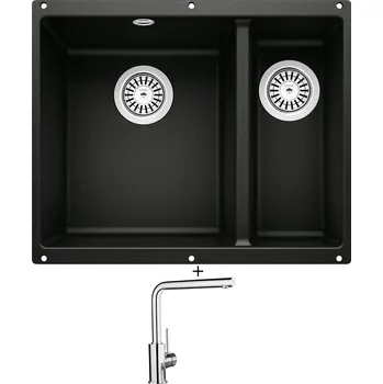 Granitový dřez Dřez pod desku SET Blanco ROTAN 340/160 U černá 526096 + Blanco MILA chrom 519414