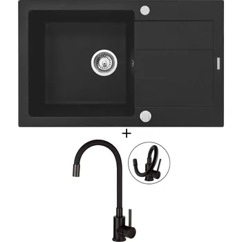 Granitový dřez SET Pyramis SPARTA PLUS (78x48) 1B 1D černá matná + Deante NEO LUNO BOC N72M černá matná