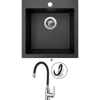 Granitový dřez Granitový dřez SET Sinks VIVA 455 metalblack + Kuchinox ELZA BKE 761D chrom/černá