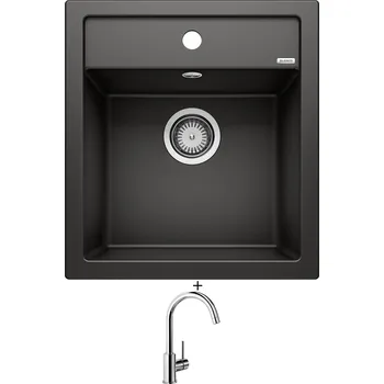 Kuchyňský dřez Granitový dřez SET Blanco DALAGO 45 černá + Blanco MIDA chrom 517742