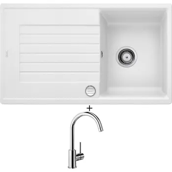 Kuchyňský dřez Granitový dřez SET Blanco ZIA 45 SL bílá + excentrické ovládání + Blanco MIDA chrom 517742