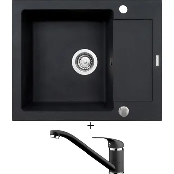 Granitový dřez Granitový dřez SET Pyramis MIDO (62x50) 1B 1D černá + Pyramis ASALIA černá