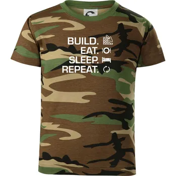 Chlapecké tričko Build eat sleep repeat - cihly - Dětské maskáčové triko - 146 cm/10 let ( Hnědý maskáč )