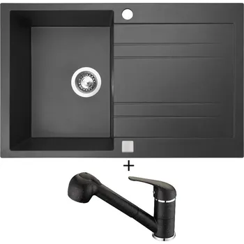Granitový dřez Granitový dřez SET Sinks GRANDE 800 granblack + Laveo DAGA BLG 769D černá