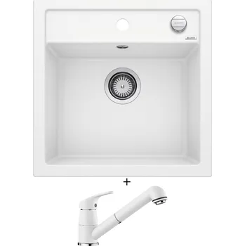 Kuchyňský dřez Granitový dřez SET Blanco DALAGO 5 bílá s excentrem 518524 + Blanco DARAS-S bílá 517735