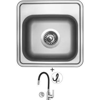 Kuchyňský dřez Nerezový dřez SET Sinks BAR 380 V nerez matný + Kuchinox ELZA BKE 762D chrom/černá