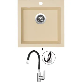 Granitový dřez Granitový dřez SET Sinks VIVA 455 sahara + Kuchinox ELZA BKE 761D chrom/černá