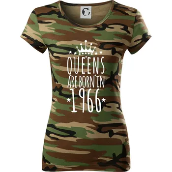 Dámské tričko Queens are born in 1996 - Dámské maskáčové triko - XL ( Hnědý maskáč )
