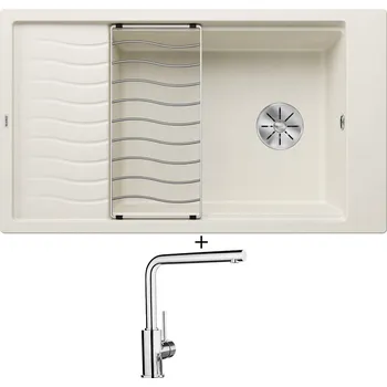 Granitový dřez SET Blanco ELON XL 8 S bílá soft 527072 + odkapová mřížka + Blanco MILA chrom 519414