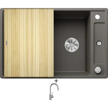 Granitový dřez Granitový dřez SET Blanco AXIA III 45 S šedá vulkán s excentrem + dřevěná krájecí deska 527219 + Blanco MIDA-S chrom 521454
