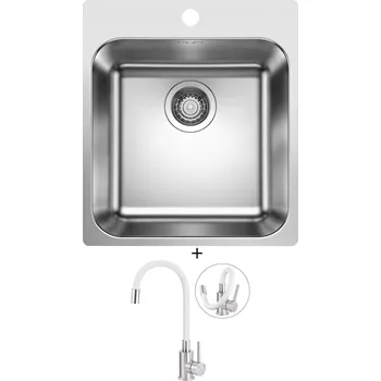 Nerezový dřez Nerezový dřez SET Blanco SUPRA 400-IF/A R12 nerez kartáčovaný 526352 + Deante NEO LUNO BOC W720 nerez