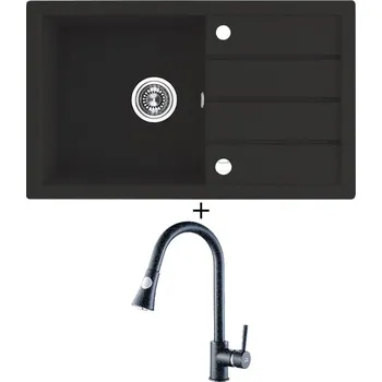 Granitový dřez Granitový dřez SET Laveo TRZYNASTKA SBP 711T černá + Laveo DARU BLD 769D černá