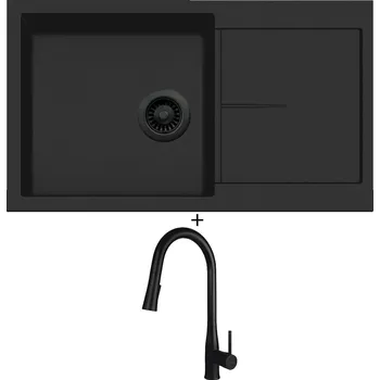 Granitový dřez Granitový dřez SET Sinks INFINITY 860 černá edice + Deante LUKRECJA N72M černá matná