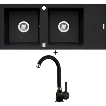 Granitový dřez SET Pyramis MIDO (116x50) 2B 1D černá matná + Pyramis BELLO černá matná