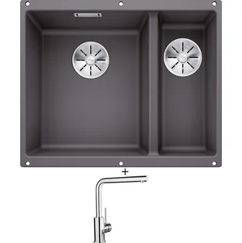 Granitový dřez Dřez pod desku SET Blanco SUBLINE 340/160 U šedá skála 523549 + Blanco MILA chrom 519414