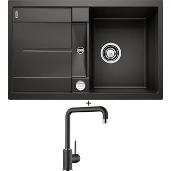 Kuchyňský dřez Granitový dřez SET Blanco METRA 45 S černá + excentrické ovládání + Blanco MILI černá 526159