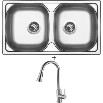 Nerezový dřez Nerezový dřez SET Sinks OKIO 780 DUO V nerez leštěný + Laveo BONA BAB 269U nerez
