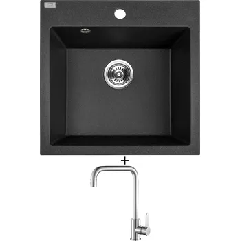 Granitový dřez Granitový dřez SET Laveo ALENA černá + Laveo BONA BAB 265D nerez