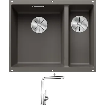 Granitový dřez Dřez pod desku SET Blanco SUBLINE 340/160 U šedá vulkán 527345 + Blanco MILA chrom 519414