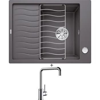 Granitový dřez SET Blanco ELON 45 S šedá skála + excentrické ovládání + Blanco MILI chrom 519413