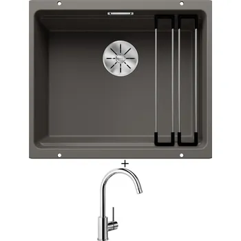 Granitový dřez Dřez pod desku SET Blanco ETAGON 500-U šedá vulkán 527258 + Blanco MIDA chrom 517742