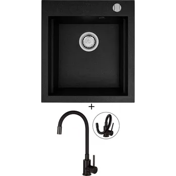 Granitový dřez Granitový dřez SET Pyramis SIROS (47x51,5) 1B černá matná + Deante NEO LUNO BOC N72M černá matná
