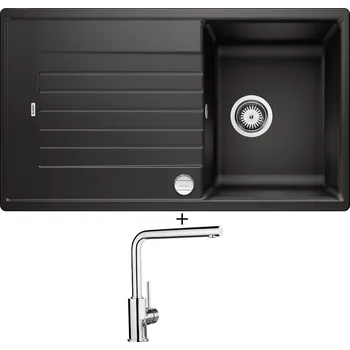 Kuchyňský dřez Granitový dřez SET Blanco ZIA 45 SL černá + excentrické ovládání + Blanco MILA chrom 519414