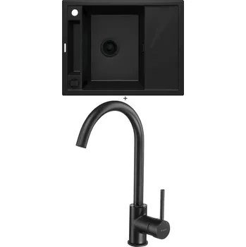 Granitový dřez Granitový dřez SET Deante MAGNETIC ZRM N11A černá matná + Deante MILIN B62M černá matná