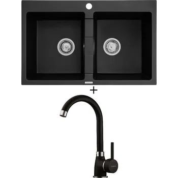 Granitový dřez Granitový dřez SET Pyramis SPARTA (78x50) 2B černá matná + Pyramis BELLO černá matná