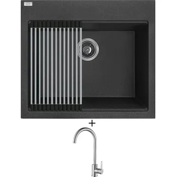 Granitový dřez Granitový dřez SET Laveo TAU SBT 710Y černá + rolovací odkapávač + Laveo BONA BAB 268D nerez