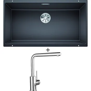 Granitový dřez Dřez pod desku SET Blanco SUBLINE 800 U šedá skála 523142 + Blanco MILA chrom 519414