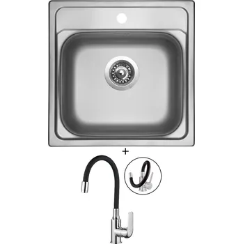 Kuchyňský dřez Nerezový dřez SET Sinks MANAUS 480 V nerez matný + Kuchinox ELZA BKE 761D chrom/černá