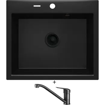Granitový dřez Granitový dřez SET Deante ANDANTE ZQN N103 černá edice + Deante NEO BORO BMO N60M černá matná