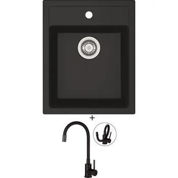 Kuchyňský dřez Tectonitový dřez SET Franke SID 610-40 černá + Deante NEO LUNO BOC N72M černá matná