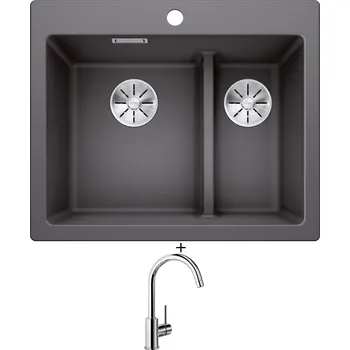 Granitový dřez Granitový dřez SET Blanco PLEON 6 SPLIT šedá skála 521690 + Blanco MIDA chrom 517742