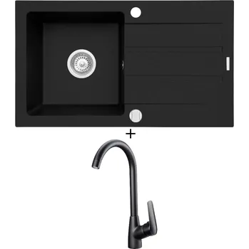 Granitový dřez Granitový dřez SET Pyramis ATHENA (76x44) 1B 1D černá matná + Deante NEO BORO BMO N62M černá matná