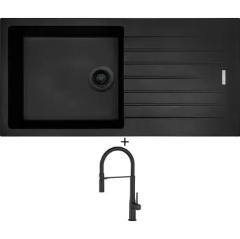 Granitový dřez Granitový dřez SET Sinks PERFECTO 1000 černá edice + Laveo POLLA FLEXI černá matná