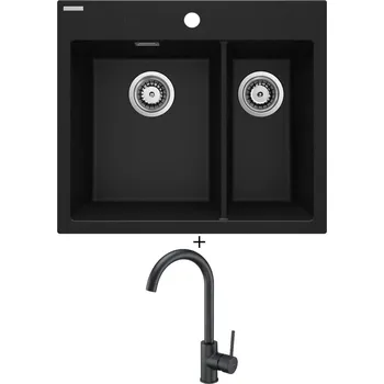 Granitový dřez Granitový dřez SET Deante ERIDAN ZQE G503 černá metalická + Deante NEMEZJA BEN G62M černá metalická