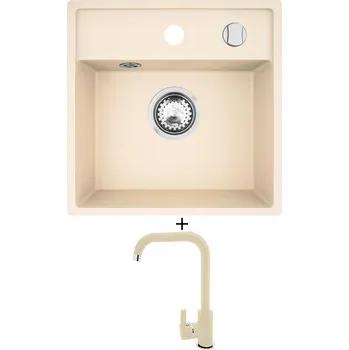 Granitový dřez SET Pyramis CAMEA MINI (40x40) 1B vanilka + Pyramis SILVIO vanilka