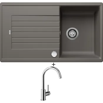 Kuchyňský dřez Granitový dřez SET Blanco ZIA 45 SL šedá vulkán + excentrické ovládání + Blanco MIDA chrom 517742