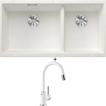 Dřez pod desku SET Blanco SUBLINE 480/320-U bílá 523588 + Blanco MIDA-S bílá 521457