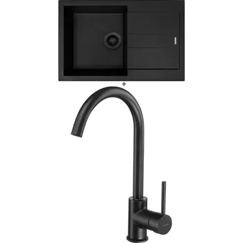 Granitový dřez Granitový dřez SET Sinks AMANDA 780 černá edice + Deante MILIN B62M černá matná